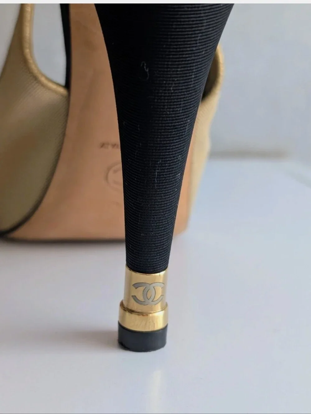 CHANEL Cream and Black Two-Tone Slingback Heels